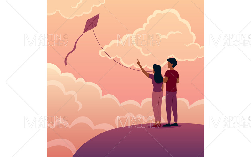 Uruchamianie Kite Together Vector Illustration - Obraz funkcji 1