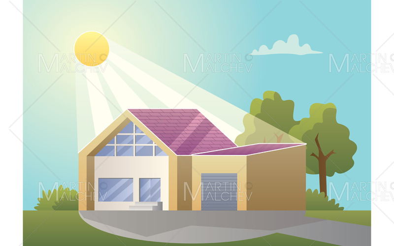 Solar tak hus vektorillustration - Features Image 1