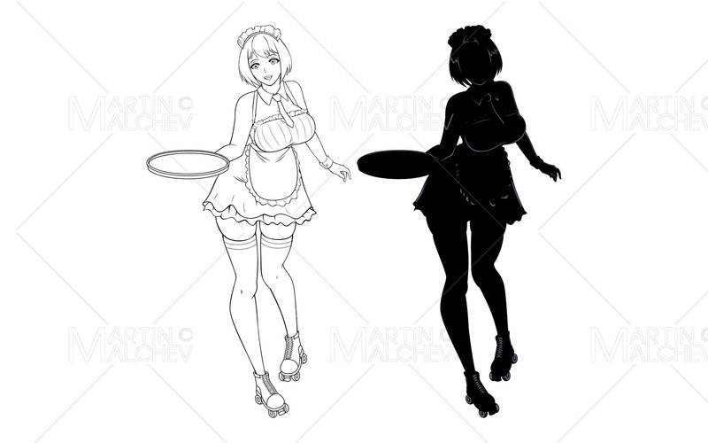 Anime servitris linjekonst vektorillustration - Features Image 1