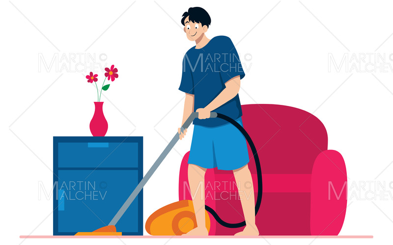 Man med dammsugare vektor illustration - Features Image 1