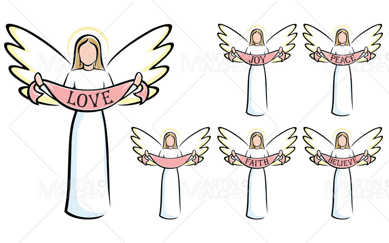 Ängel som håller bannervektorillustration - Features Image 1