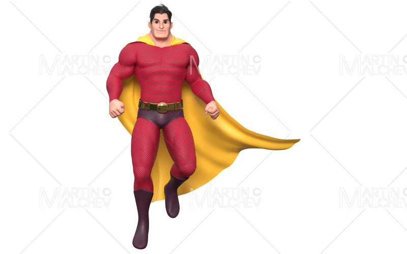 Superhjälte som flyger och ler på vit 3D-rendering - Features Image 1