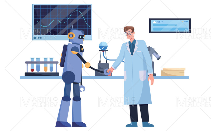 Scientifique et robot amis Vector Illustration - Caractéristiques de l’image 1