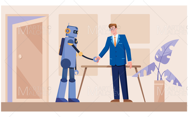 Affärsman och robot i Office vektorillustration - Features Image 1