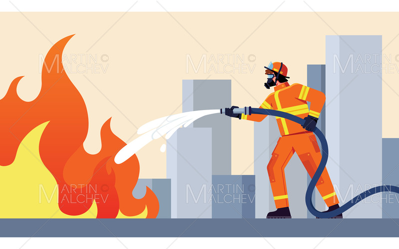 Brandman släcker brand vektorillustration - Features Image 1