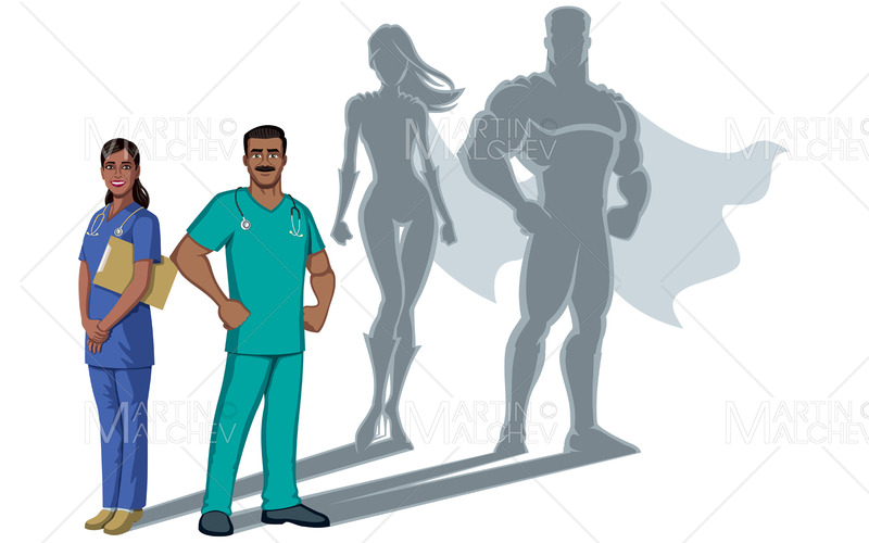 Indisk sjuksköterska Superheroes Shadow Vector Illustration. - Features Image 1