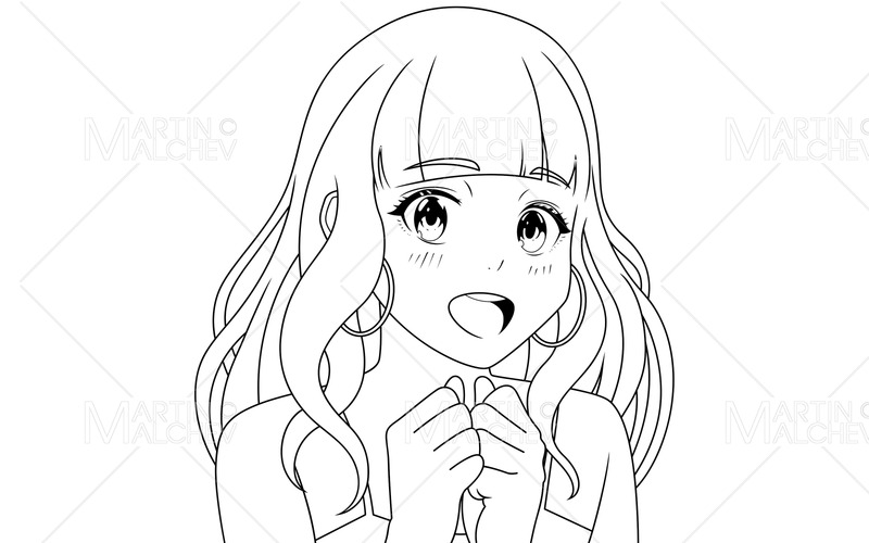 Pleasantly Surprised Anime Girl Line Art Vector Illustration - Features Image 1