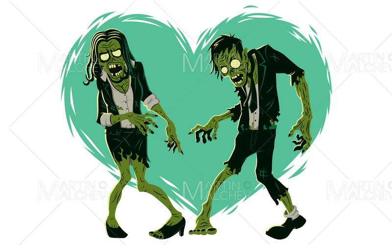 caricatura, zombi, pareja, vector, ilustración - Características Imagen 1