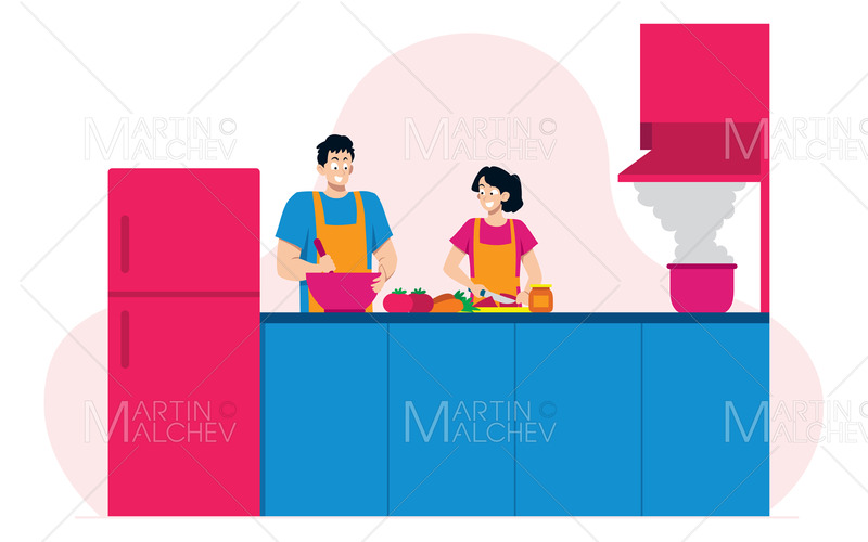 Par som tillsammans lagar mat vektorillustrationen - Features Image 1