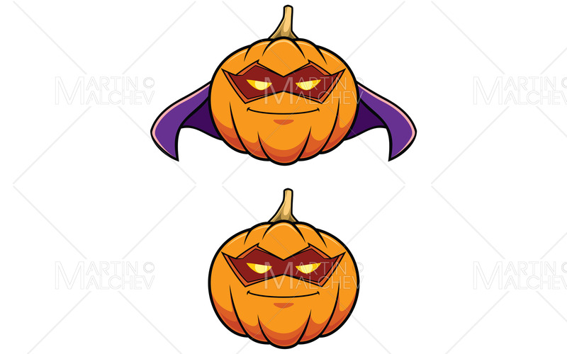 Illustrazione di vettore della mascotte del supereroe della zucca - Caratteristiche Immagine 1
