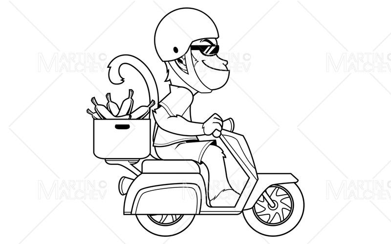 Monkey On Motor Bike Line Art - Features Image 1