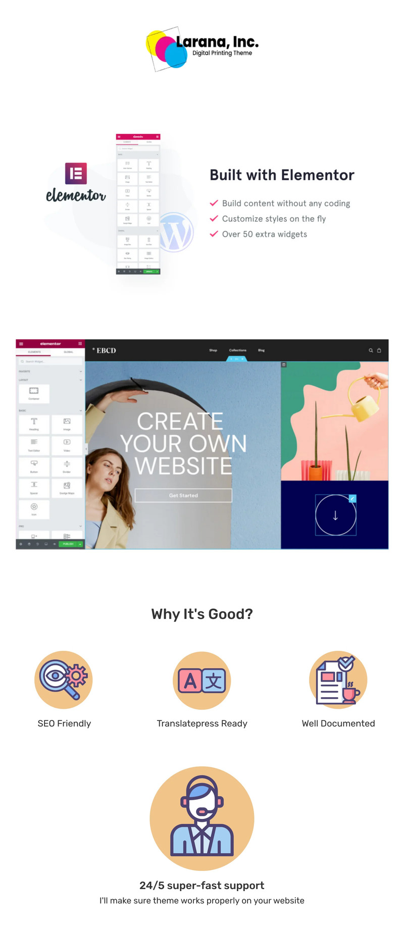 Larana Inc - Modelo Elementor para WooCommerce de Impressão Digital - Features Image 1