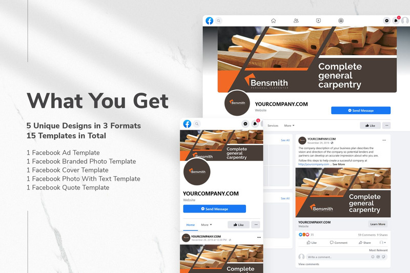 Carpenter Facebook Cover and Post Social Media Template - Features Image 1