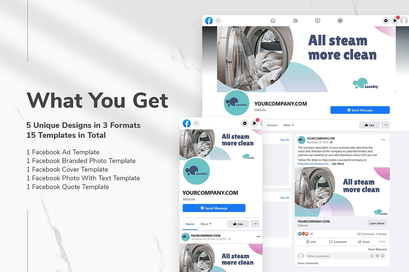 Laundry Facebook Cover and Post 165092 TemplateMonster