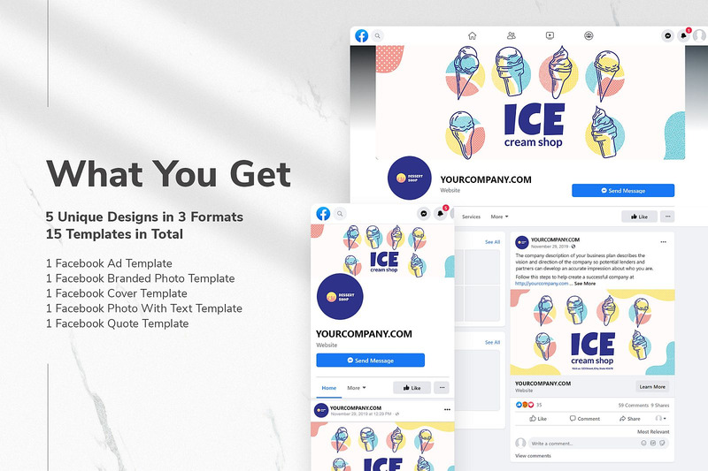 Ice Cream Shop Facebook Cover and Post Social Media Template - Features Image 1