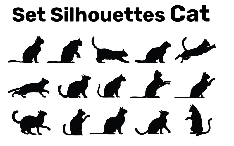 Imposta sagome di gatto, vettore, facile da modificare isolato su sfondo bianco - Caratteristiche Immagine 1