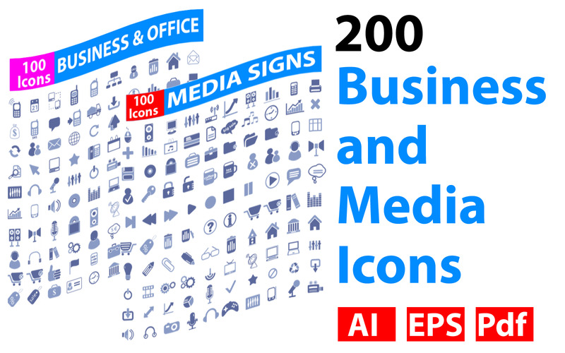 200 İş ve Medya Simge Seti - Features Image 1