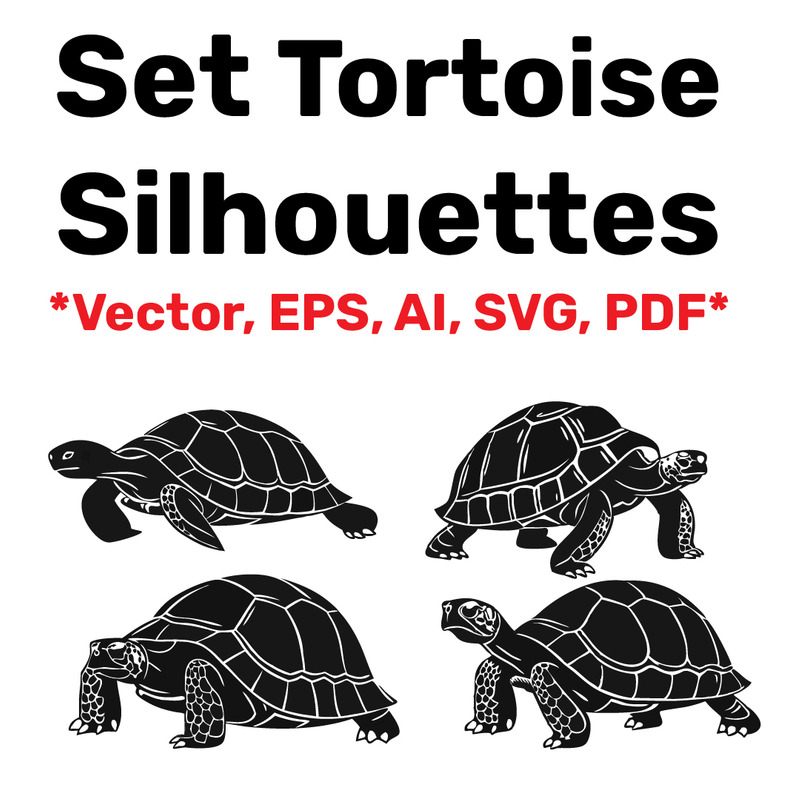 Set Silhouette Tortoise different poses, Vector, Easy to Edit isolated on white Background - Features Image 1