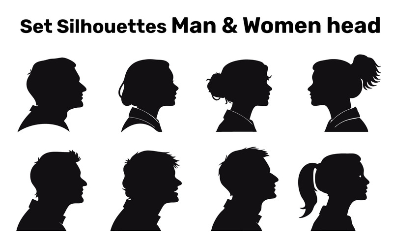 Ställ in silhuetter Man & kvinnor huvudikon, vektor, lätt att redigera isolerad på vit bakgrund - Features Image 1