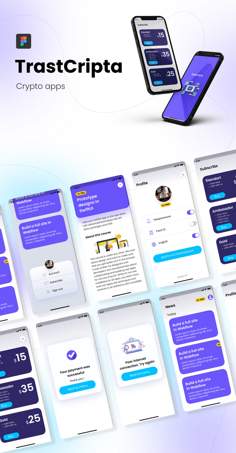 Криптоприложение Ui Kit в Figma и Photoshop - Features Image 1