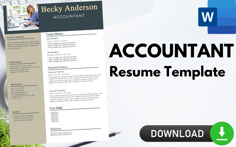 Single Page Resume / CV Template for ACCOUNTANTS. - Features Image 1