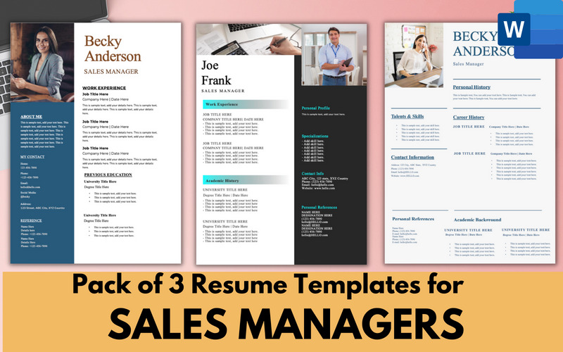 Pakket van 3 CV-sjablonen voor verkoopmanagers - MS word CV CV-FORMAAT - Features Image 1