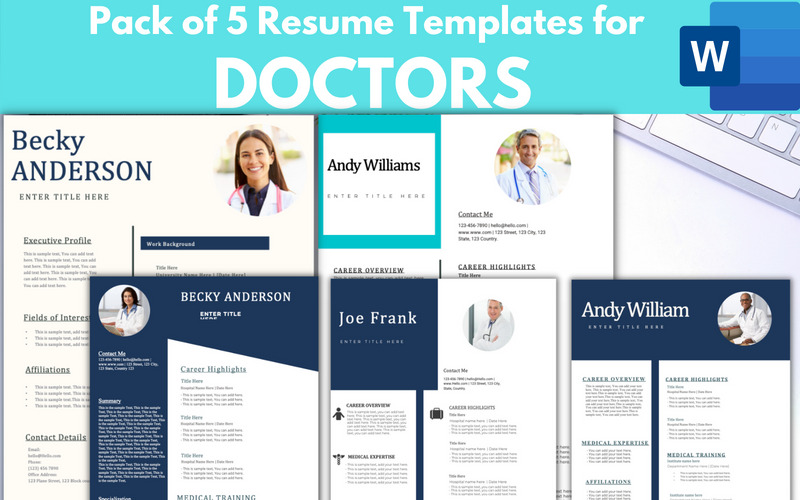 Pack of 5 Resume Templates for Doctors - Microsoft word. - Features Image 1