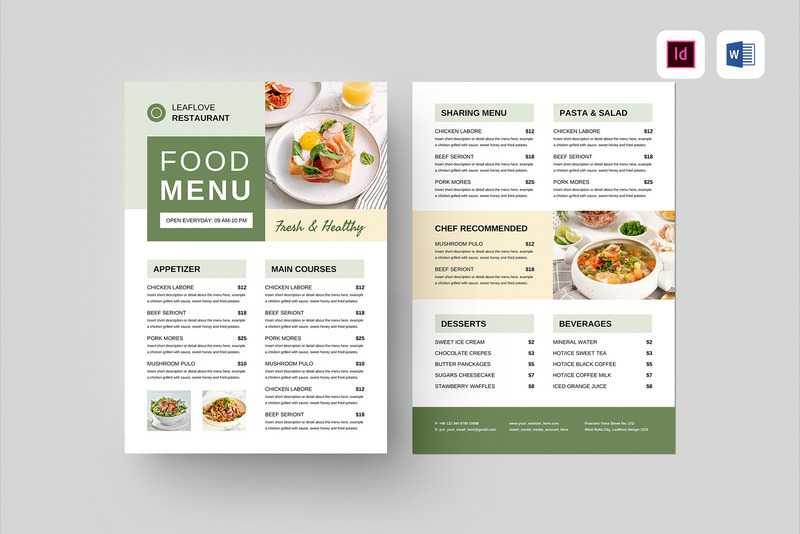 Food Menu | Microsoft Word & Adobe Indesign