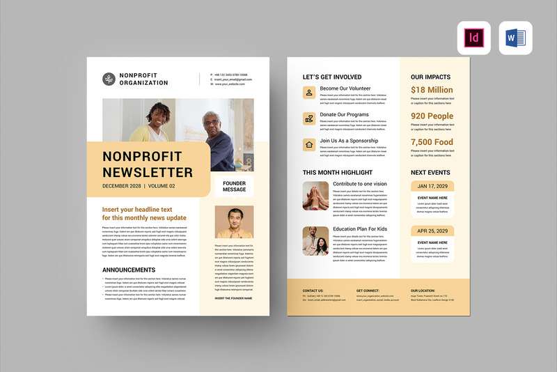 Nonprofit Newsletter Template | Microsoft Word & Adobe Indesign - Features Image 1