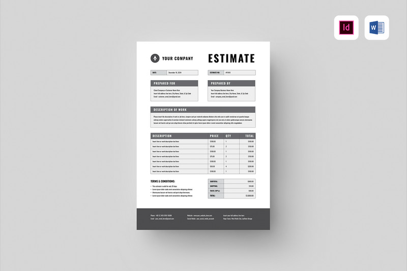 Job Estimate Word Template - Features Image 1