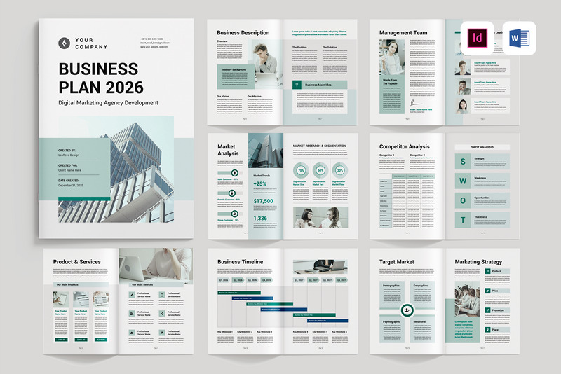 Business Plan Template | Microsoft Word & Adobe Indesign - Features Image 1