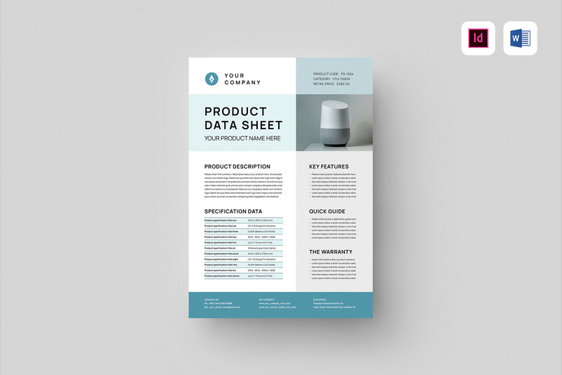 Product Data Sheet | Microsoft Word & Adobe Indesign