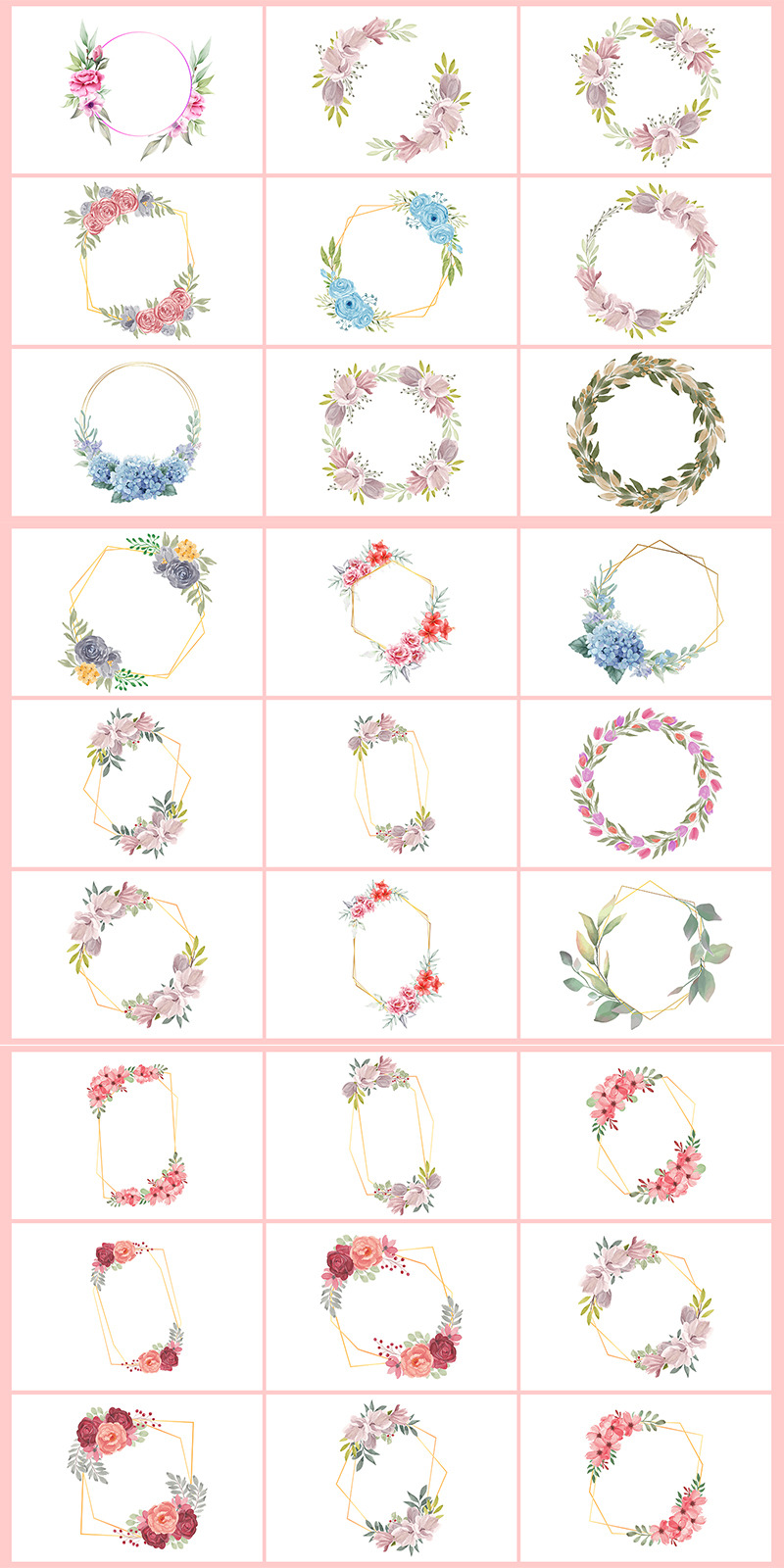 Watercolor Flower Bundle, Watercolor Flower Frame Bundle, Botanical Elements Bundle. - Features Image 2