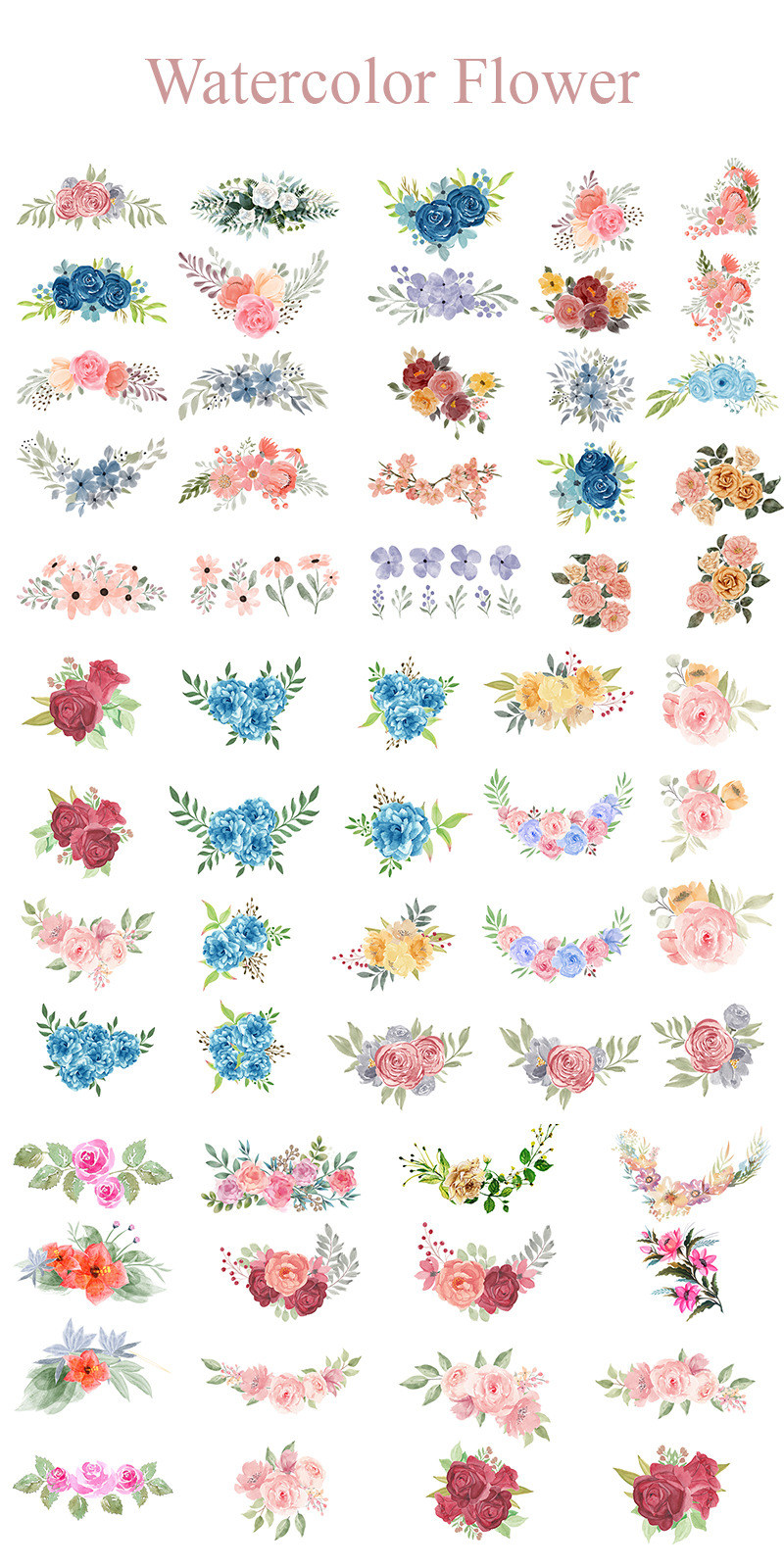 Watercolor Flower Bundle, Watercolor Flower Frame Bundle, Botanical Elements Bundle. - Features Image 1
