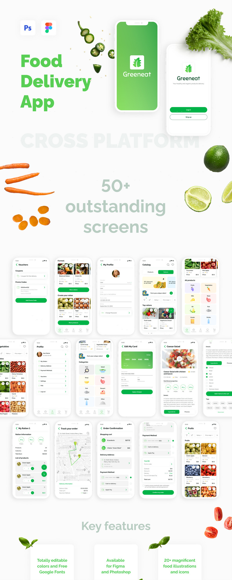 Greeneat – Moderne Essenslieferung & Rezepte Mobile App-UI-Vorlage - Eigenschaften Bild 1