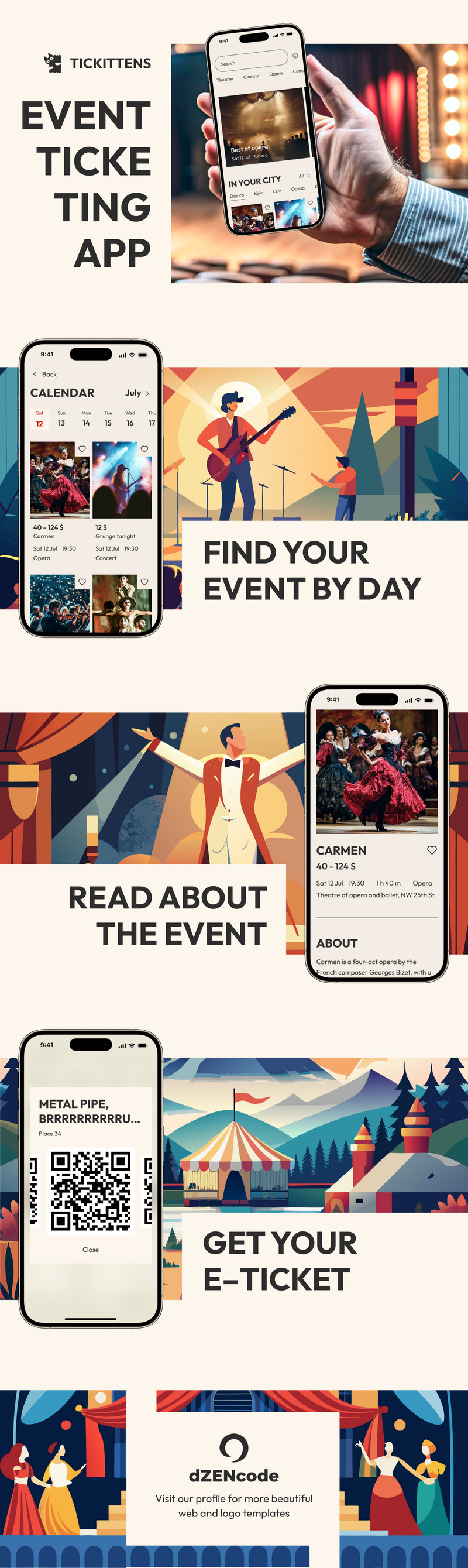 Tickittens – App UI Mall för köp av biljetter till evenemang - Features Image 1