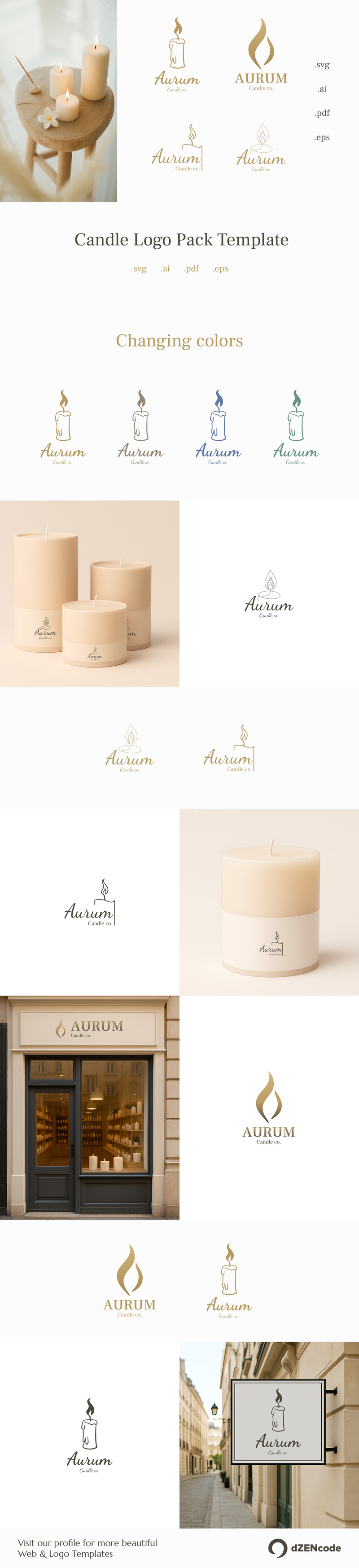 Aurum – Шаблон пакета логотипов для брендов свечей и магазинов свечей - Features Image 1