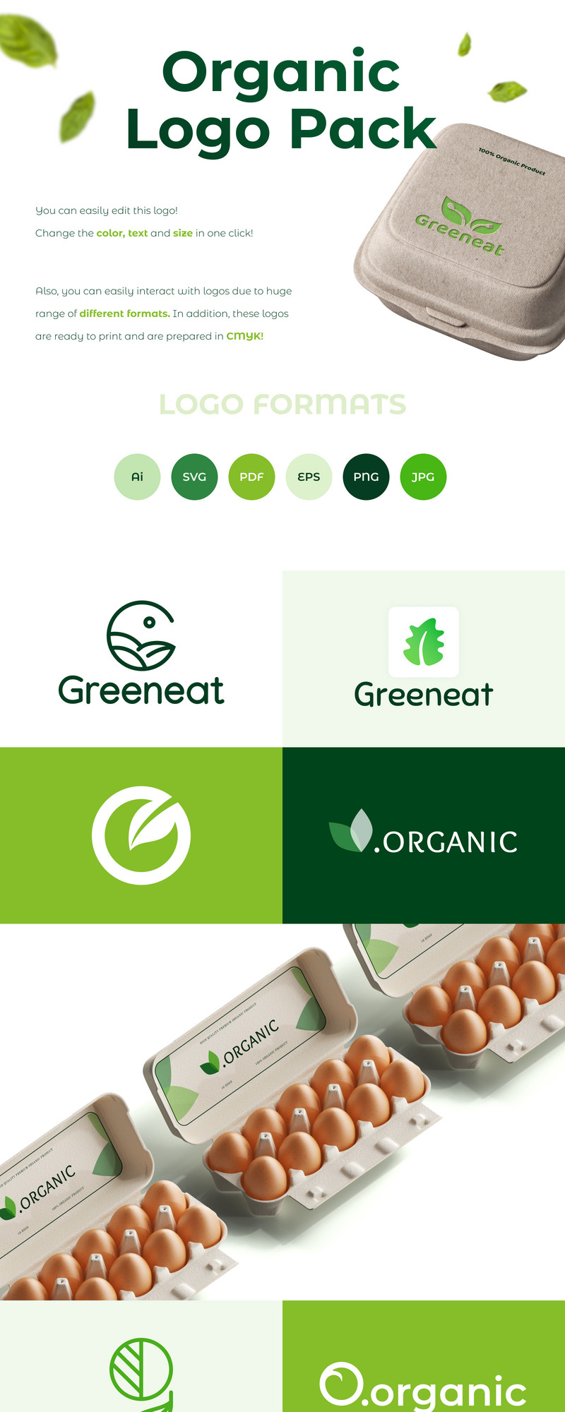 Organic Logo Pack – Minimalny zielony organiczny szablon logo - Obraz funkcji 1