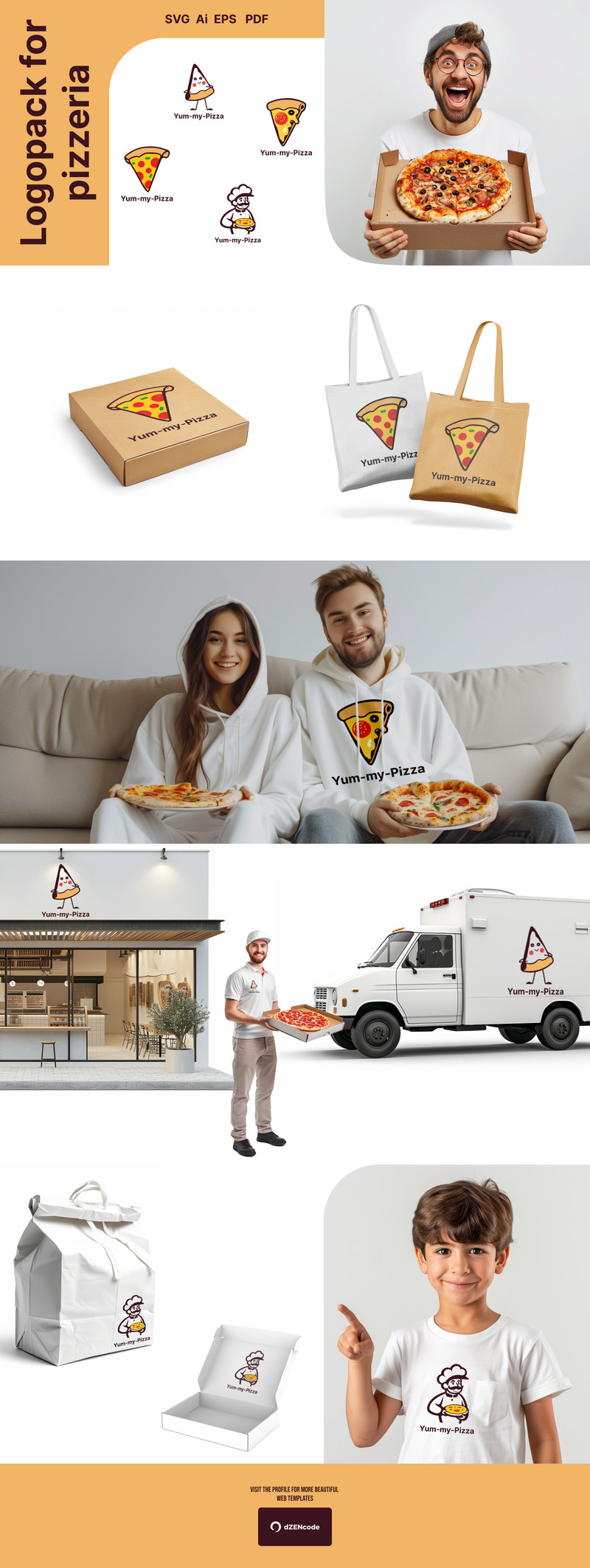 Yum-my-Pizza — Minimalistisch logopakket voor Pizzeria - Features Image 1