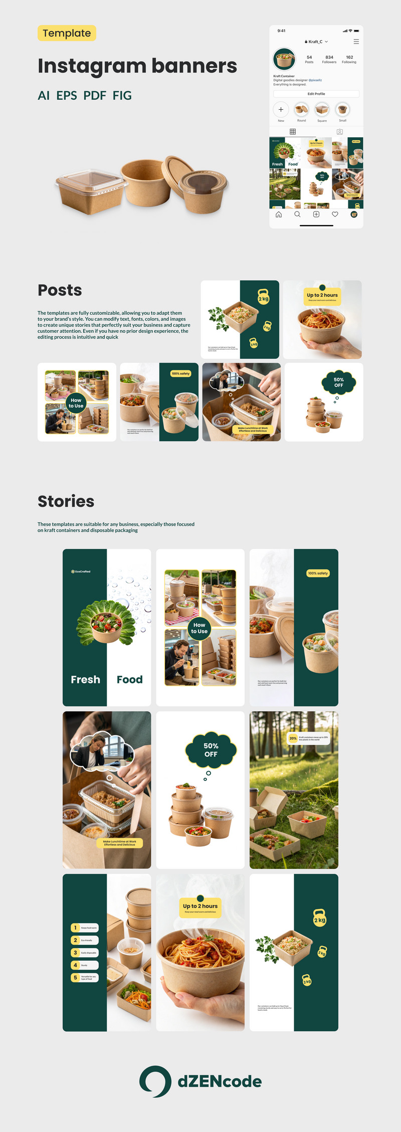 EcoCrafted — Минималистичный шаблон для социальных сетей Instagram - Features Image 1