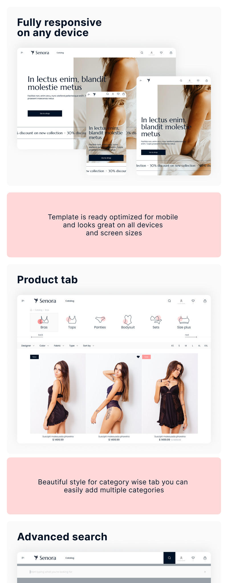 Senora — Modèle WooCommerce de boutique en ligne de lingerie - Caractéristiques de l’image 1