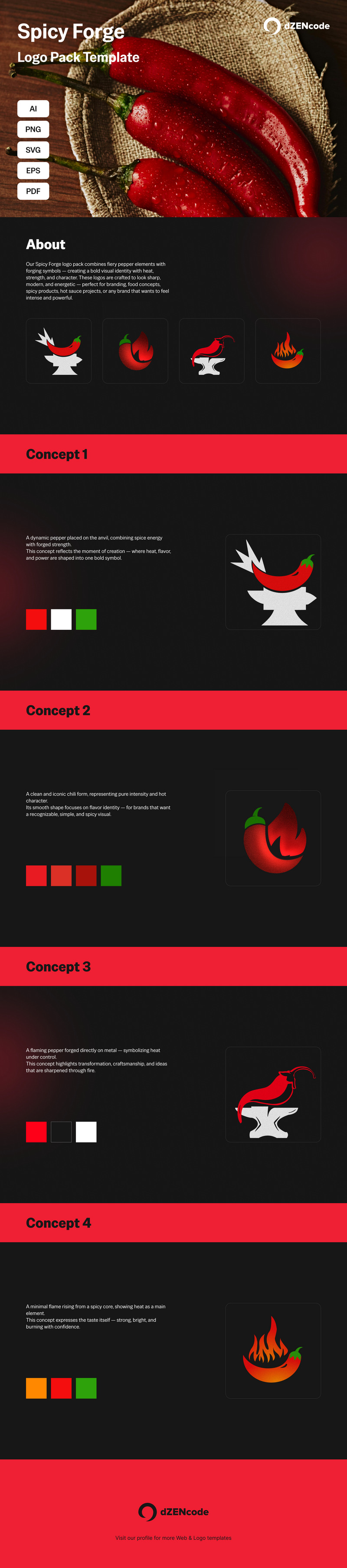 Набор логотипов Spicy Forge – шаблоны брендинга для острых и смелых перцев чили - Features Image 1
