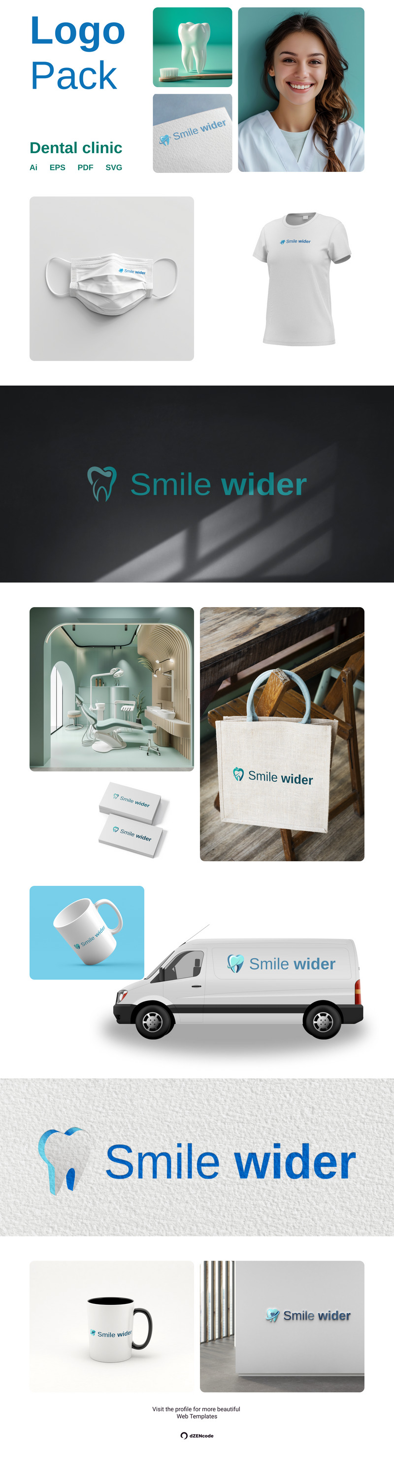 Sorria mais amplo — Pacote de logotipo minimalista para clínica odontológica - Features Image 1