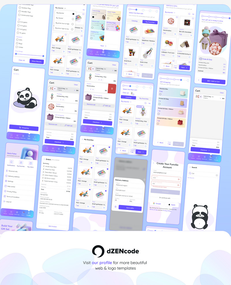 Funville – Gebruikersinterface-sjabloon voor de mobiele app van een speelgoed- en cadeauwinkel - Features Image 3
