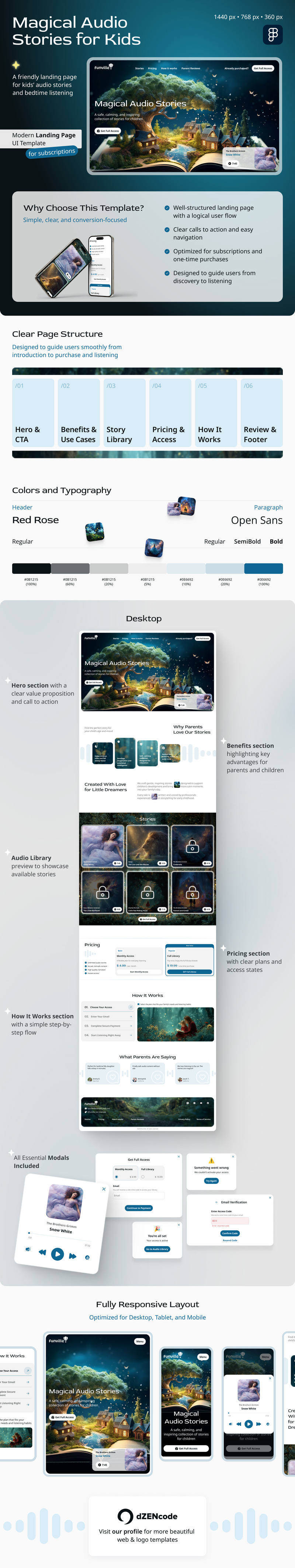 Funville – Modello di interfaccia utente per la landing page di storie audio magiche - Caratteristiche Immagine 1
