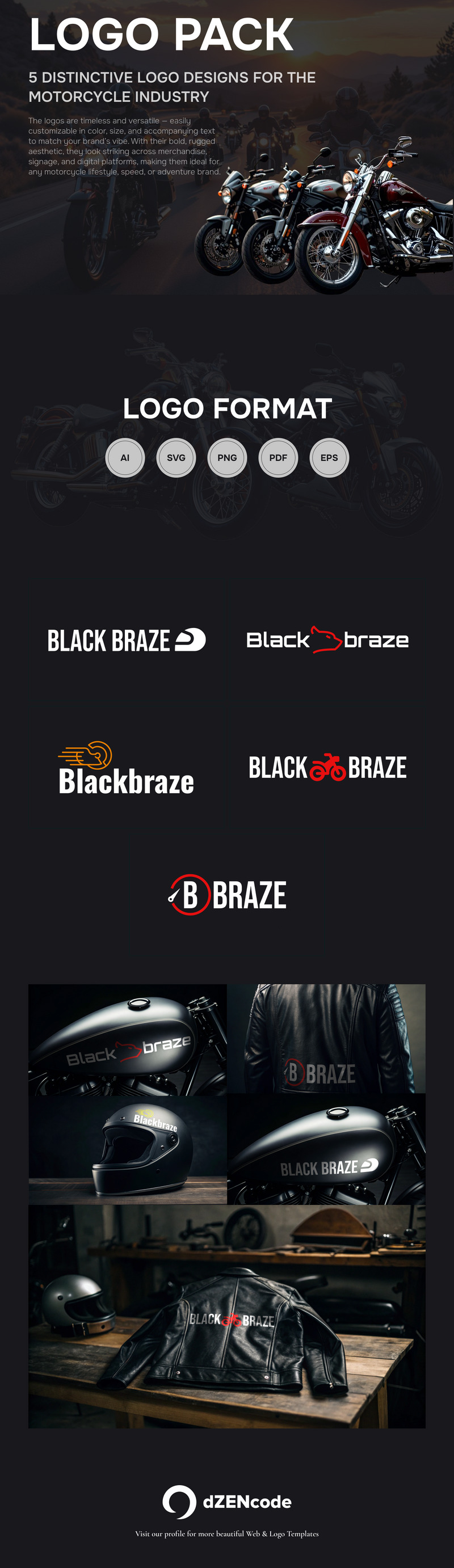 Black braze – набор логотипов для бренда мотоциклов - Features Image 1