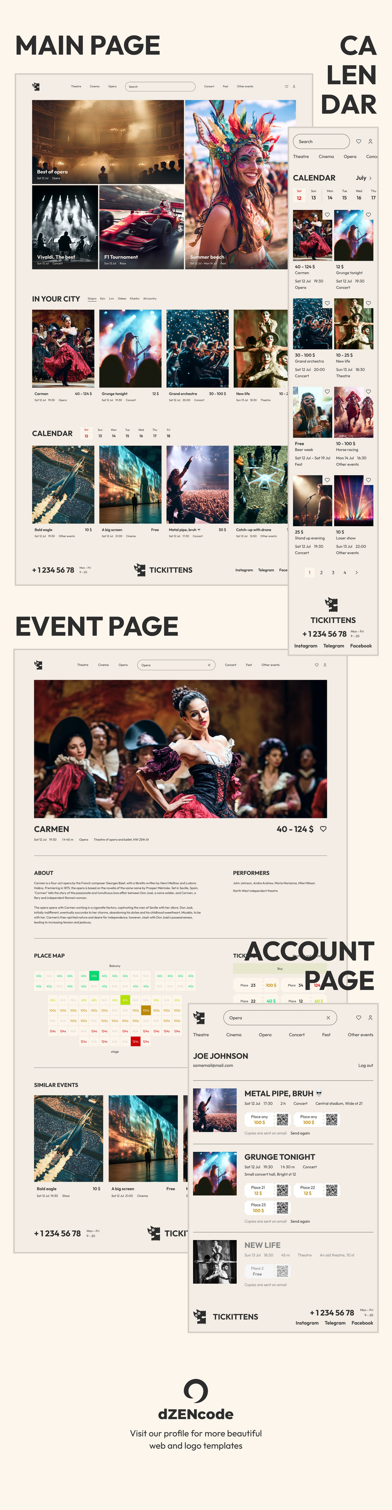 Tickittens – Modello di interfaccia utente del sito Web per l'acquisto di biglietti per eventi - Caratteristiche Immagine 1