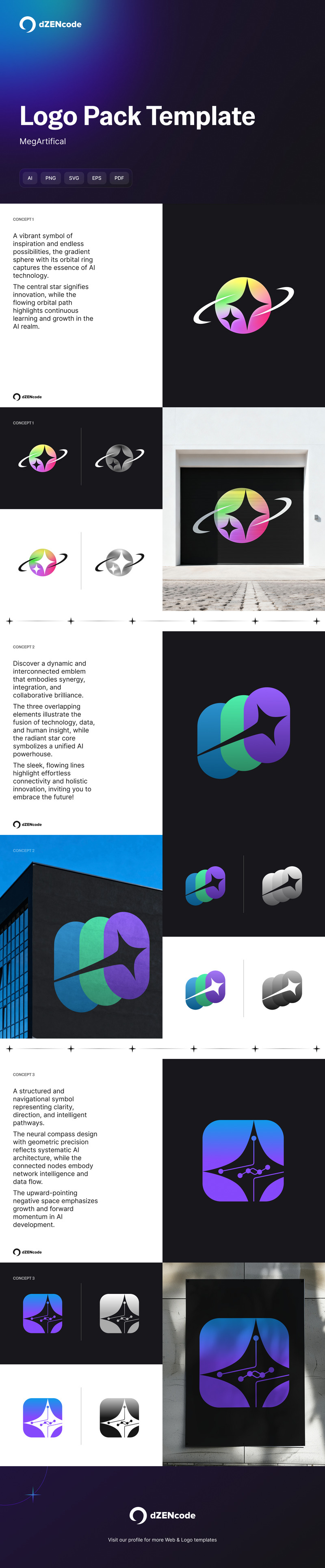 MegArtificial Logo Pack Template – Moderne AI- en tech-brandingconcepten - Functieafbeelding 1