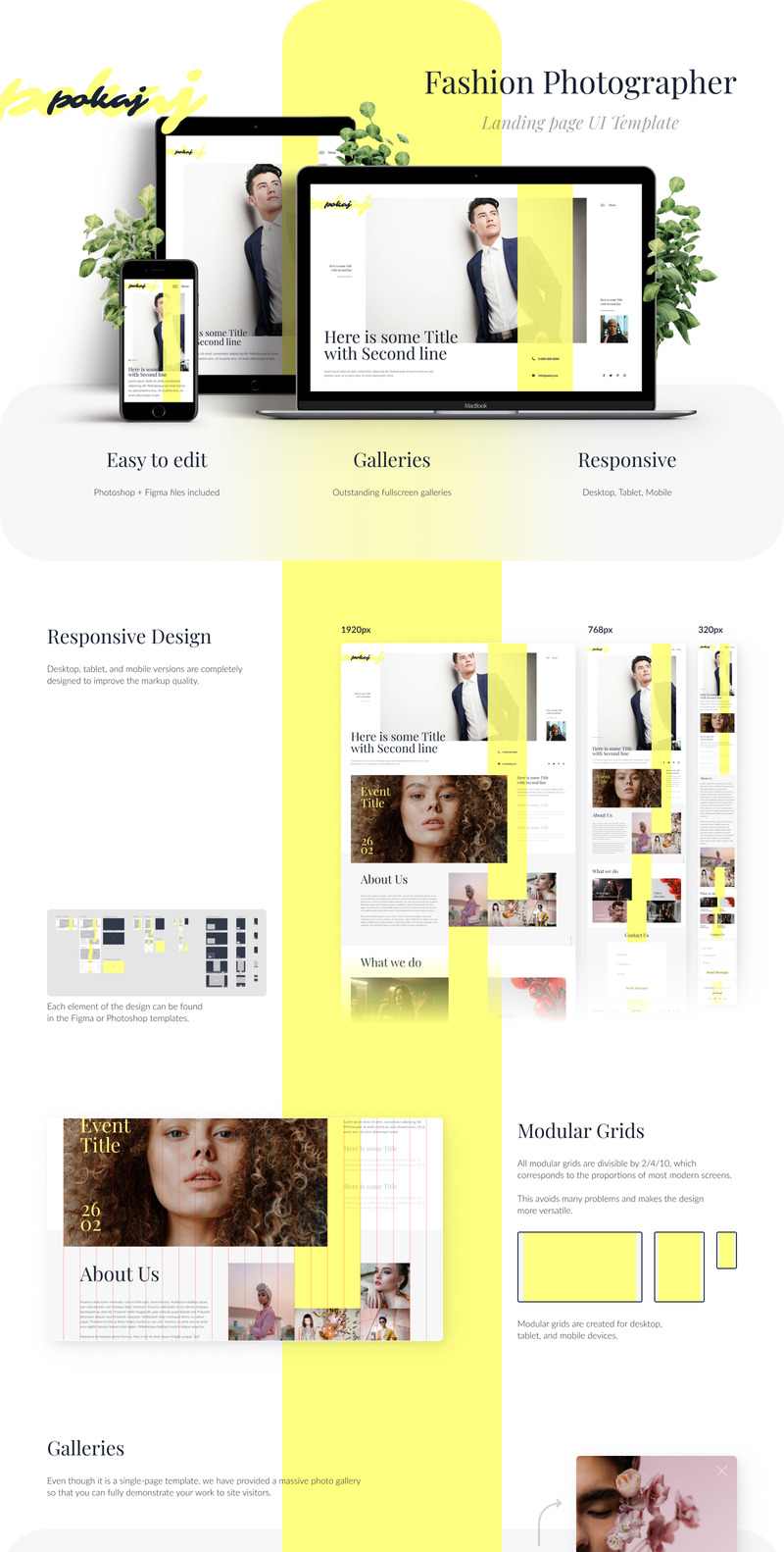Pokaj - Plantilla de interfaz de usuario de página de destino de fotógrafo de moda minimalista con galerías masivas - Características Imagen 1
