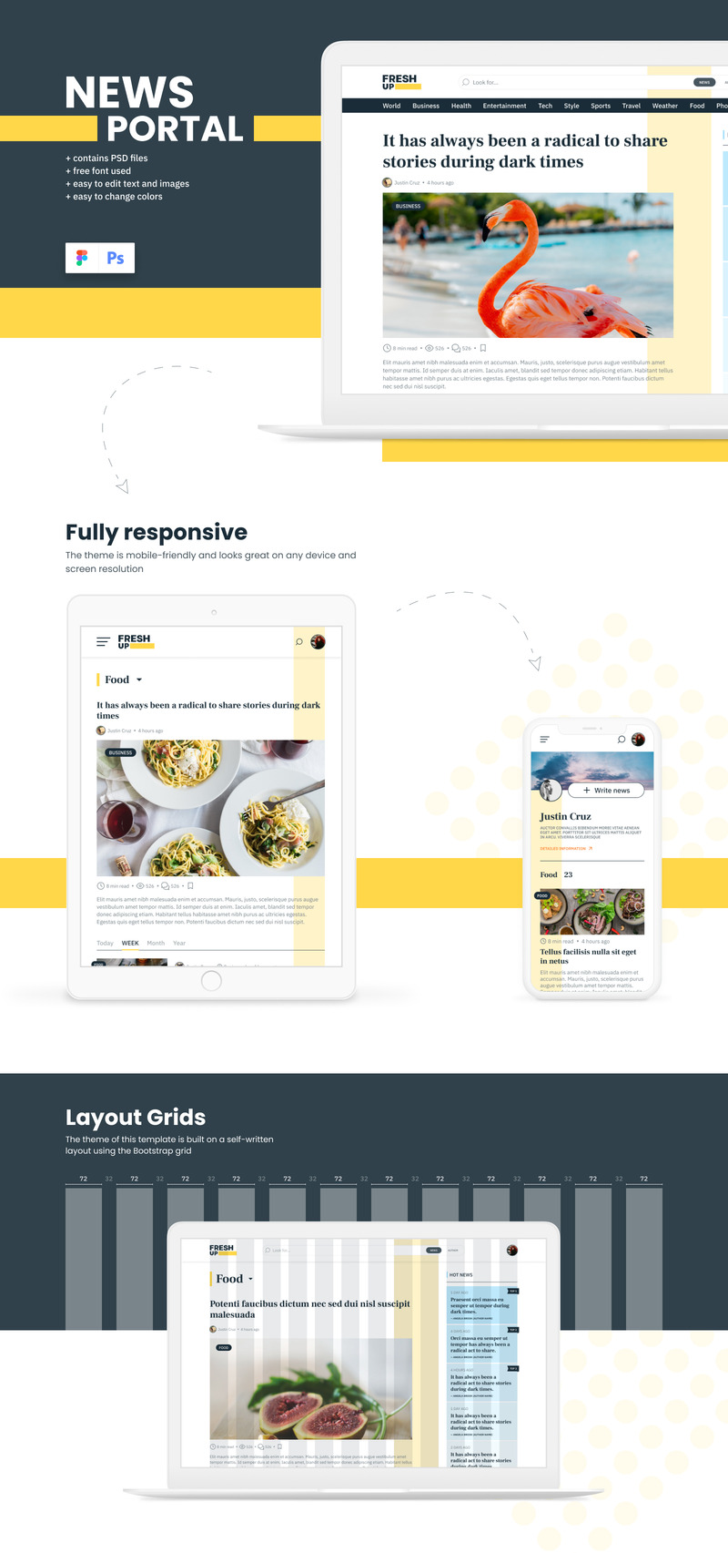 Fresh Up - News & Magazine Multipurpose Minimal Website UI Elements - Features Image 1